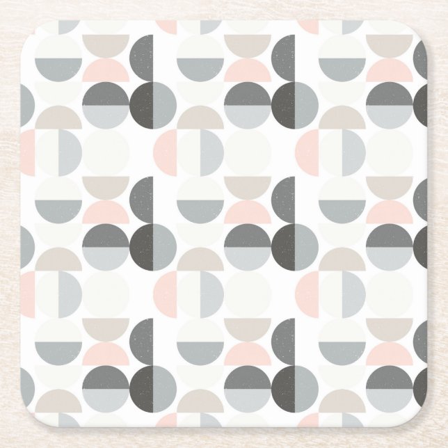 Scandinavian Style Semi-Circle Pattern Square Paper Coaster (Front)