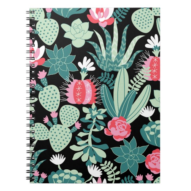 Scandinavian Style Succulents Seamless Pattern Notebook (Front)