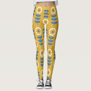 Scandinavian Stylized Flower Pattern Leggings