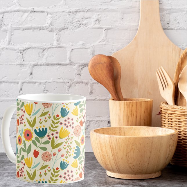 Scandinavian Summer Floral Pattern Bright Colours Coffee Mug (Creator Uploaded)