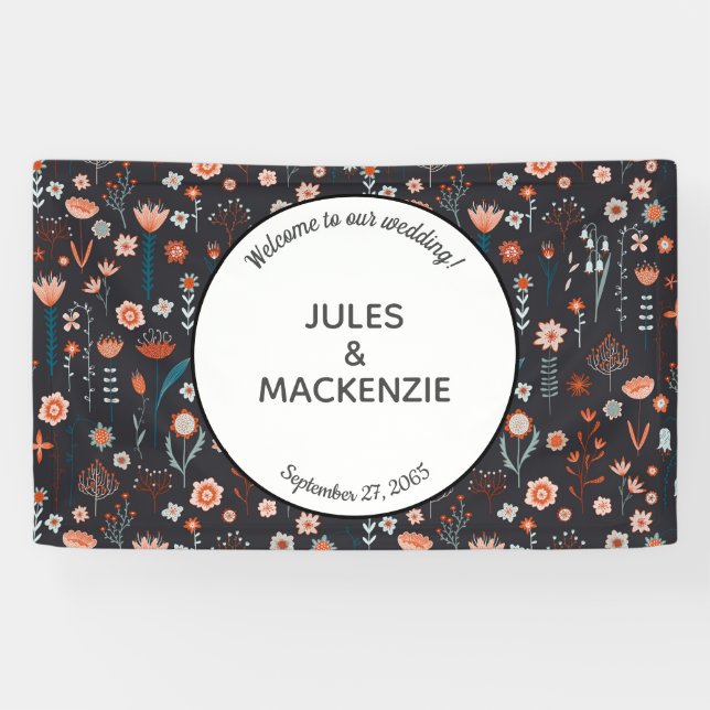 Scandinavian Summer Flowers Dark Boho Wedding Banner (Horizontal)