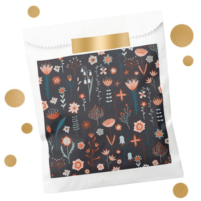 Scandinavian Summer Flowers Dark Favour Bag (Dark floral Japandi style favor bag)