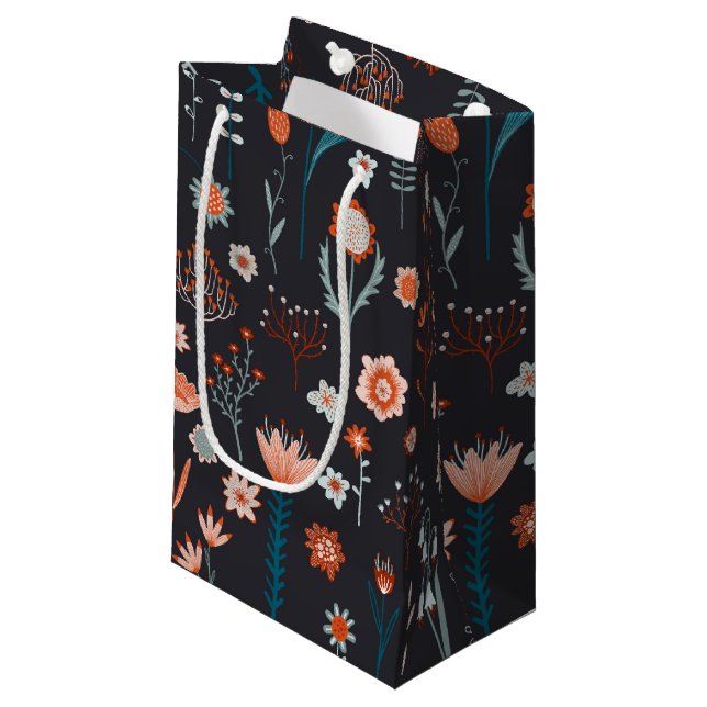 Scandinavian Summer Flowers Dark Small Gift Bag (Front Angled)