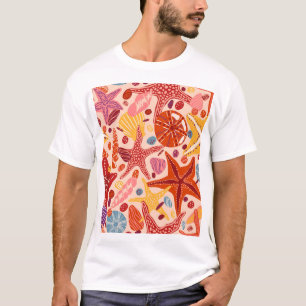 Scandinavian Summer Sea: Starfish Pattern T-Shirt