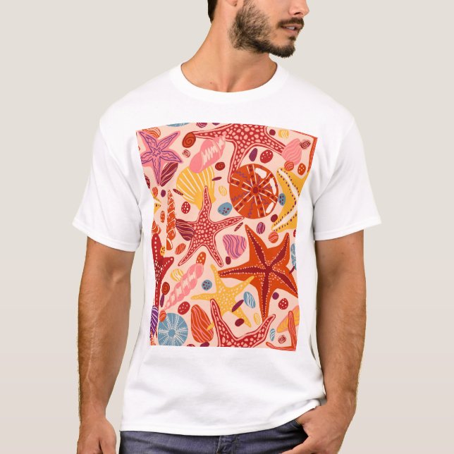 Scandinavian Summer Sea: Starfish Pattern T-Shirt (Front)