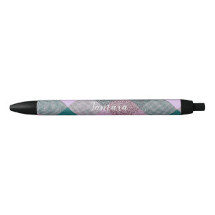 Scandinavian Teal Pink Personalized Custom Black Ink Pen