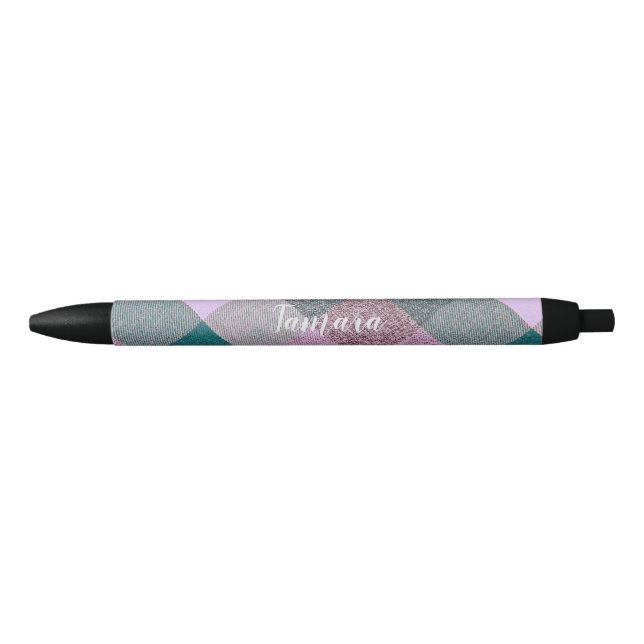 Scandinavian Teal Pink Personalized Custom Black Ink Pen (Front)