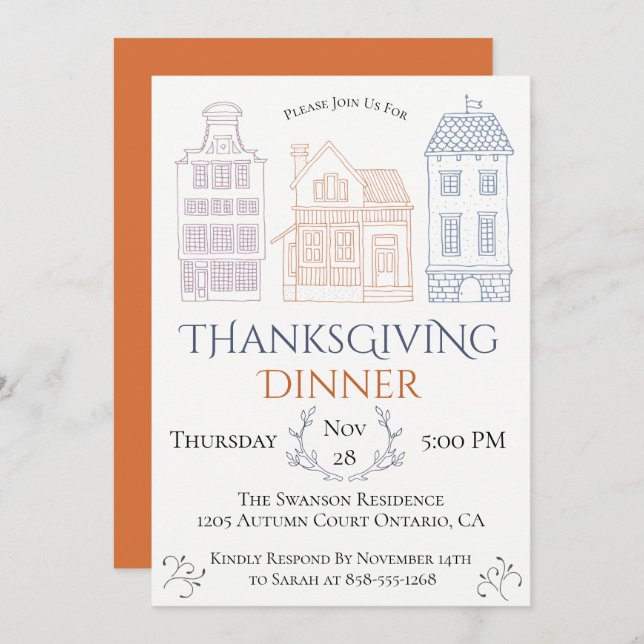 Scandinavian Thanksgiving Dinner Party Invitation (Front/Back)