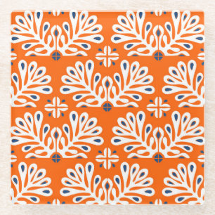 Scandinavian Tradition: Ethnic Floral Mosaic. Glass Coaster