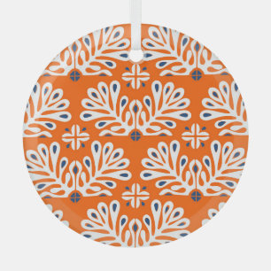 Scandinavian Tradition: Ethnic Floral Mosaic. Glass Ornament