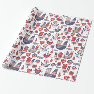 Scandinavian Traditional Folk Art Christmas Wrapping Paper