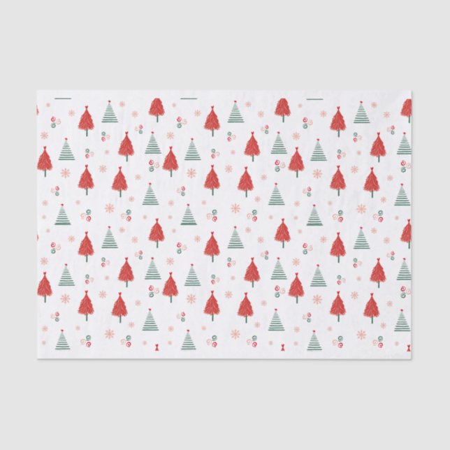 Scandinavian Tree Pattern Colourful Christmas Tissue Paper (Front)