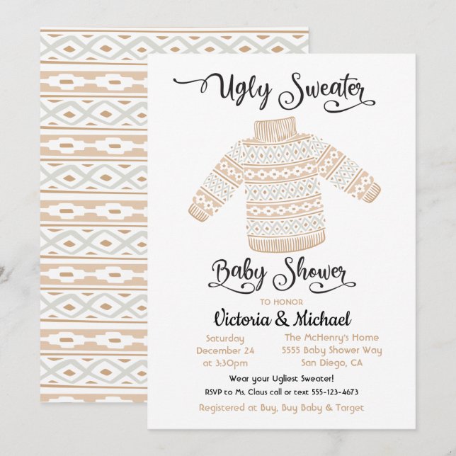 Scandinavian Ugly Sweater Baby Shower Invitation (Front/Back)