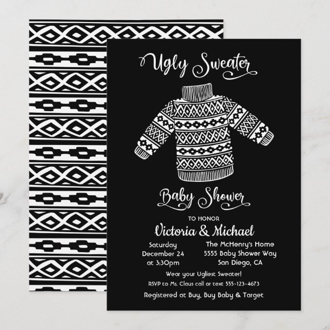 Scandinavian Ugly Sweater Baby Shower Invitation (Front/Back)