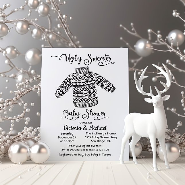Scandinavian Ugly Sweater Baby Shower Invitation (Creator Uploaded)