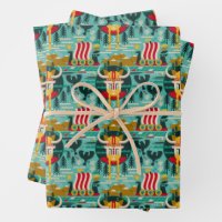 Scandinavian Viking Ship Pattern Wrapping Paper