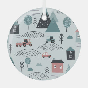 Scandinavian village, seamless rural pattern. glass ornament