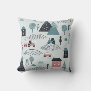 Scandinavian village, seamless rural pattern. throw pillow