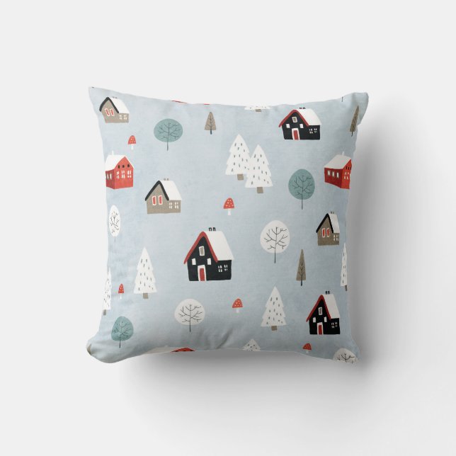 Scandinavian Village Winter Personalized Decor Throw Pillow (Front)