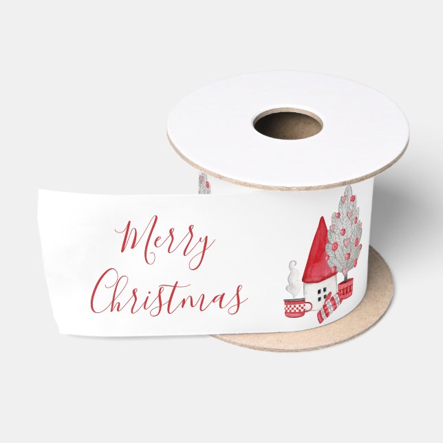 Scandinavian Watercolor Gnome Gifts Christmas Tree Satin Ribbon (Spool)