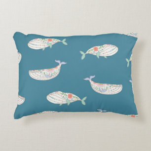 Scandinavian whale, sea animals pattern accent pillow
