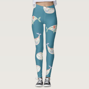 Scandinavian whale, sea animals pattern leggings