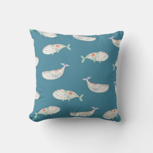 Scandinavian whale, sea animals pattern throw pillow