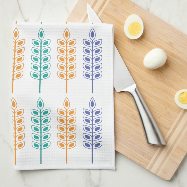 Scandinavian Wheat in Bright Blue, Yellow & Green Kitchen Towel (Quarter Fold)