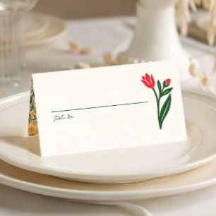 Scandinavian Wildflower Folk Art Colourful Wedding Place Card