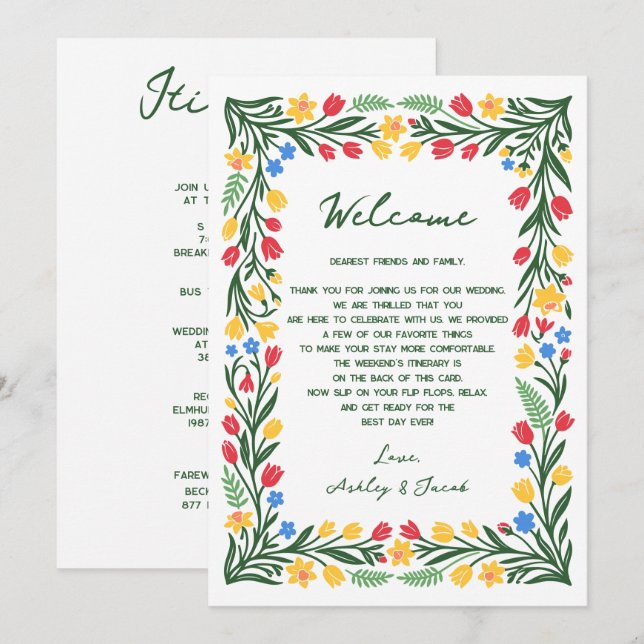 Scandinavian Wildflower Wedding Letter & Itinerary Program (Front/Back)