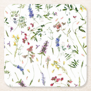 Scandinavian Wildflowers Meadow Square Paper Coaster