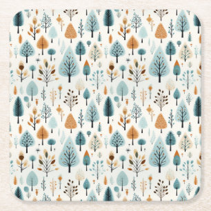 Scandinavian Winter Forest Square Paper Coaster