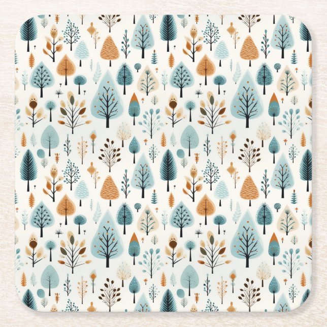 Scandinavian Winter Forest Square Paper Coaster (Front)