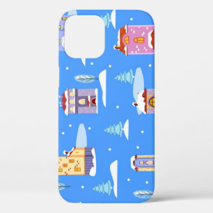 Scandinavian Winter Houses Snow Pattern iPhone 12 Case