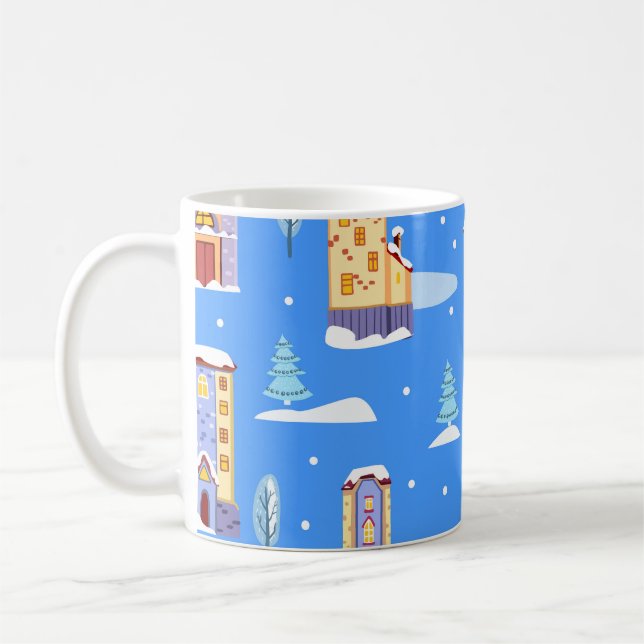 Scandinavian Winter Houses Snow Pattern Coffee Mug (Left)