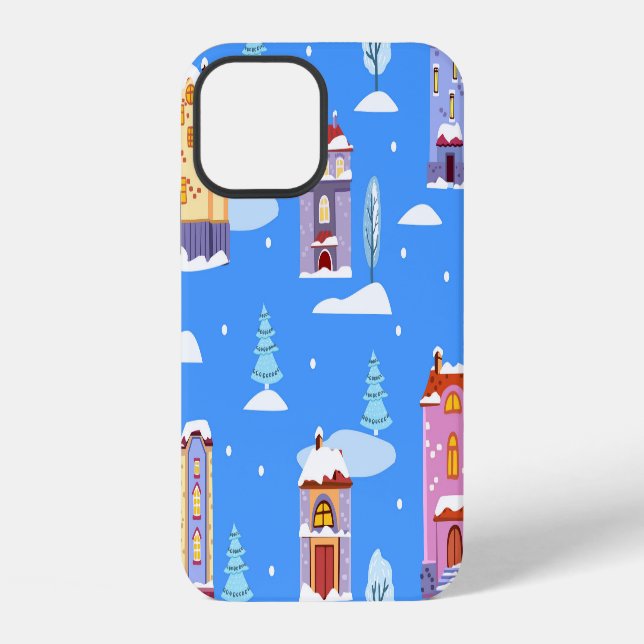 Scandinavian Winter Houses Snow Pattern iPhone Case (Back)