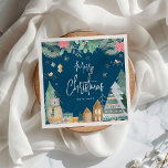 Scandinavian Winter 'Merry Christmas'  Napkin<br><div class="desc">Cute Scandinavian Winter Christmas Napkins featuring the text 'Merry Christmas',  adorable watercolor illustrations of a little bear,  gifts,  christmas trees,  baubles,  snowlfakes,  birds and botanical winter foliage.</div>