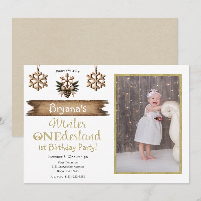 Scandinavian Winter ONE Derland 1 1st Birthday  Invitation (Front/Back)