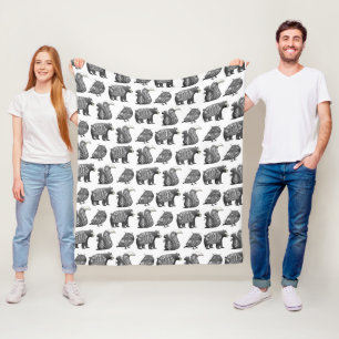 Scandinavian Woodland Animal Art Grey Pattern Fleece Blanket