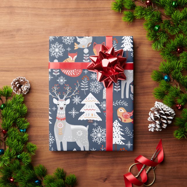 Scandinavian Woodland Animals Christmas Holiday    Wrapping Paper (Holiday Gift)