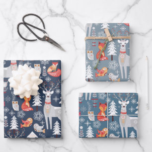 Scandinavian Woodland Animals Christmas Holiday    Wrapping Paper Sheet