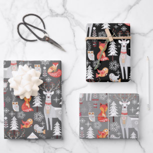 Scandinavian Woodland Animals Christmas Holiday Wrapping Paper Sheet