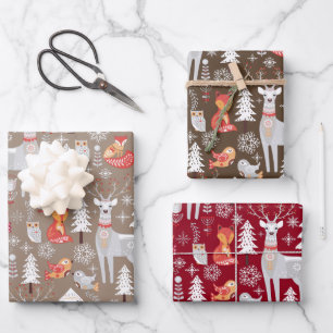Scandinavian Woodland Animals Christmas Holiday    Wrapping Paper Sheet