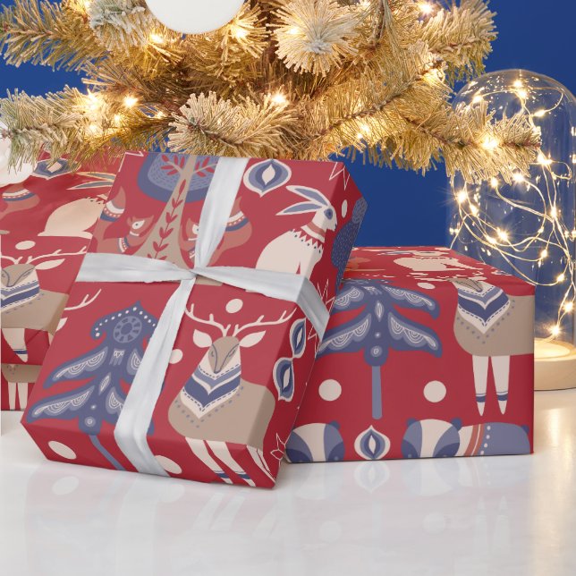 Scandinavian Woodland Animals Christmas Wrapping Paper (Holidays)