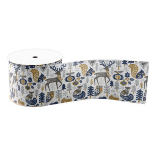 Scandinavian Woodland Animals Snowflakes Christmas Grosgrain Ribbon