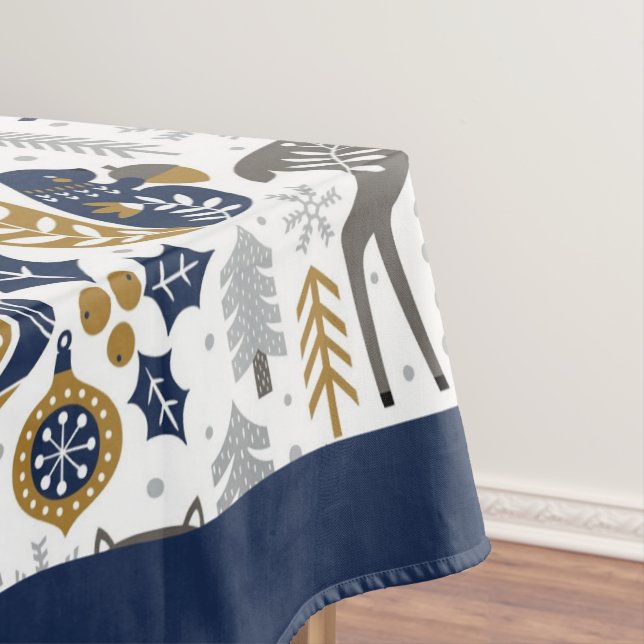 Scandinavian Woodland Animals Snowflakes Christmas Tablecloth (In Situ)