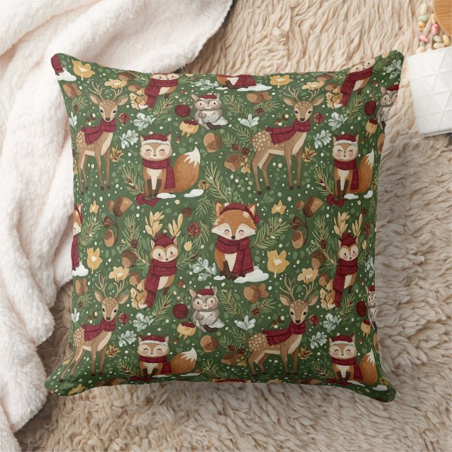 Scandinavian Woodland Christmas Pattern Throw Pillow (Blanket)