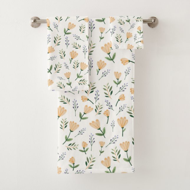 Scandinavian Yellow Floral Bath Towel Set (Insitu)