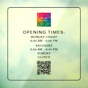 Scannable QR Code Business Hours Upload Logo Sleek Window Cling