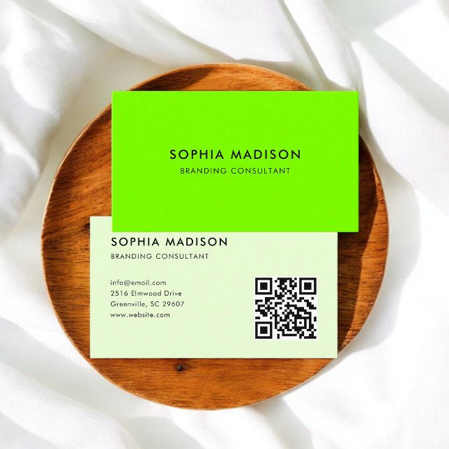 Scannable QR Code Minimalist Green Business Card (Creator Uploaded)